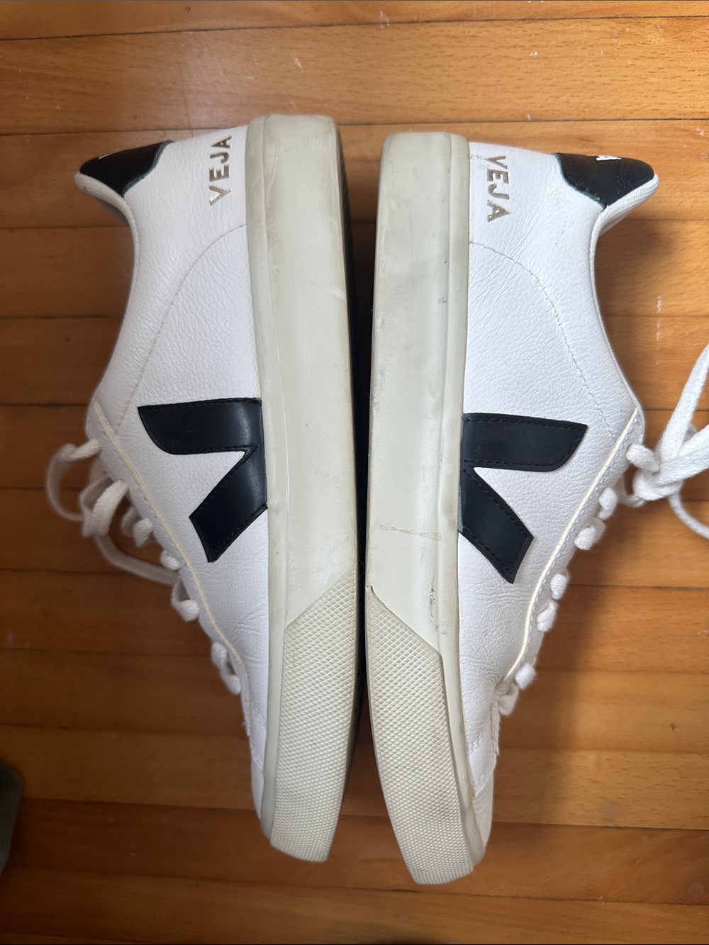 Veja White Leather Sneakers with Black V Detail